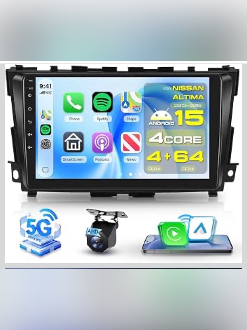 Car Radio Stereo for Nissan Altima 2013—2018 9'' 1280P 5G WiFi 4 Core 4+64G